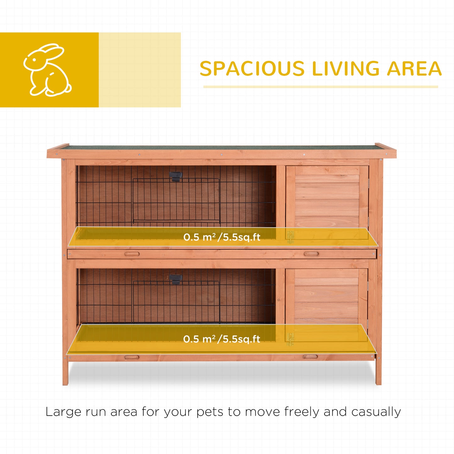 54" 2-Story Large Rabbit Hutch Bunny Cage Pet House Small Animal Habitat with Lockable Doors