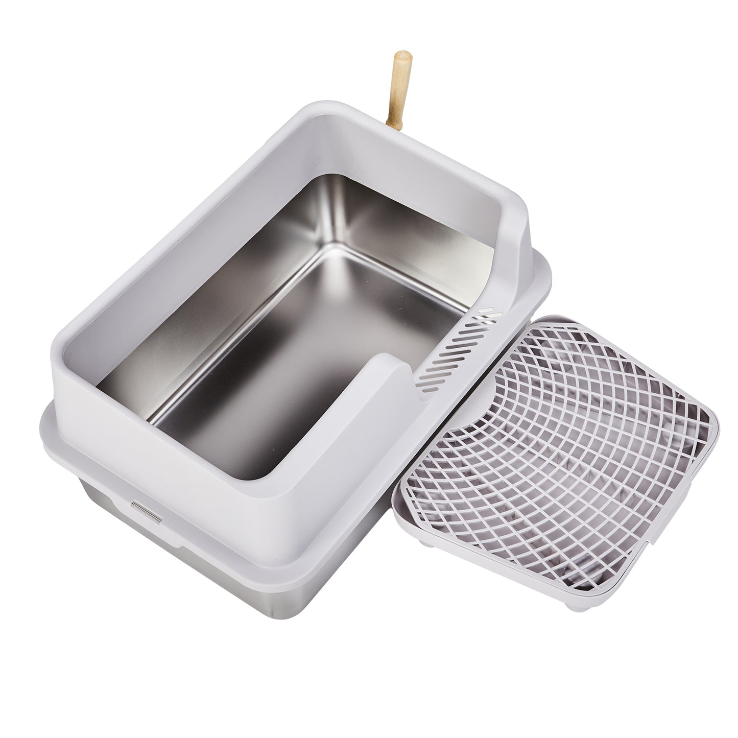Stainless Steel Cat Litter Box With Lid, Extra Large Litter Pan With High Sides For Big Cats, Kitty Litter Box With Pedal Filter And Scoop, No Odor, Non-Sticky, Anti-Leakage, Easy Cleaning, Gray
