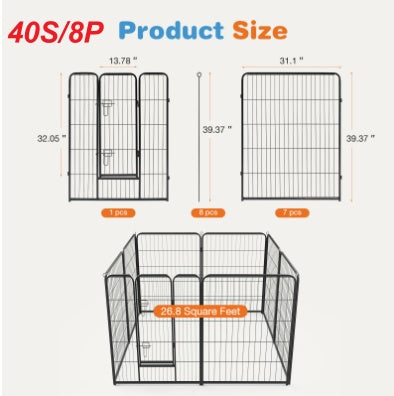 Dog Playpen Indoor Fence Height Metal Exercise Pen With Door Small Puppy-Medium-Large Dogs Animal Pet For Outdoor, Garden, Yard