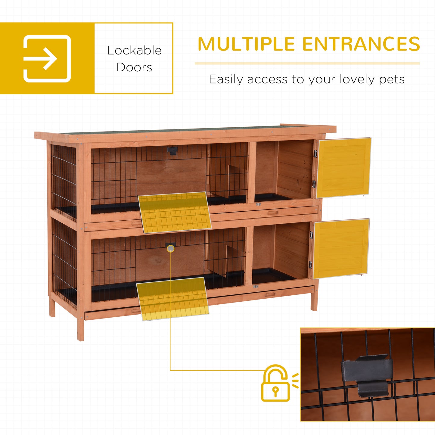 54" 2-Story Large Rabbit Hutch Bunny Cage Pet House Small Animal Habitat with Lockable Doors