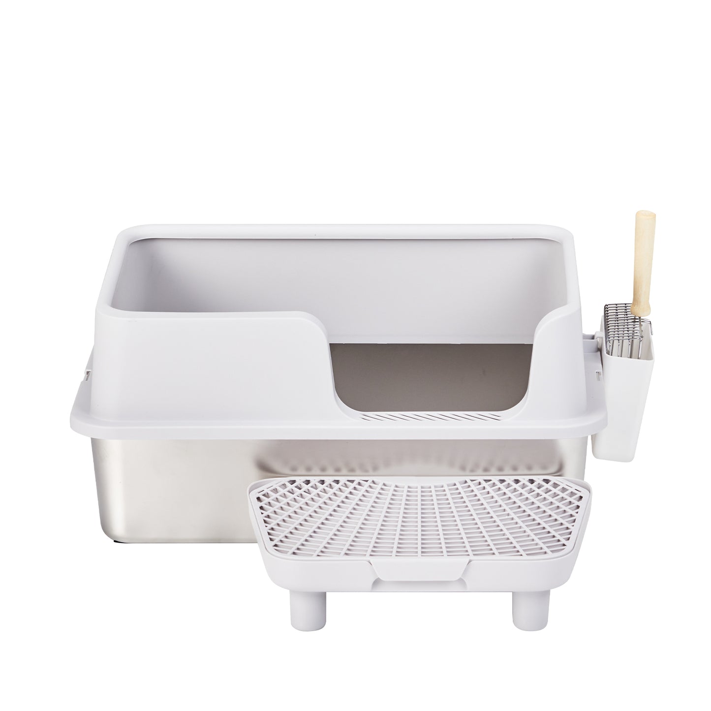 Stainless Steel Cat Litter Box With Lid, Extra Large Litter Pan With High Sides For Big Cats, Kitty Litter Box With Pedal Filter And Scoop, No Odor, Non-Sticky, Anti-Leakage, Easy Cleaning, Gray