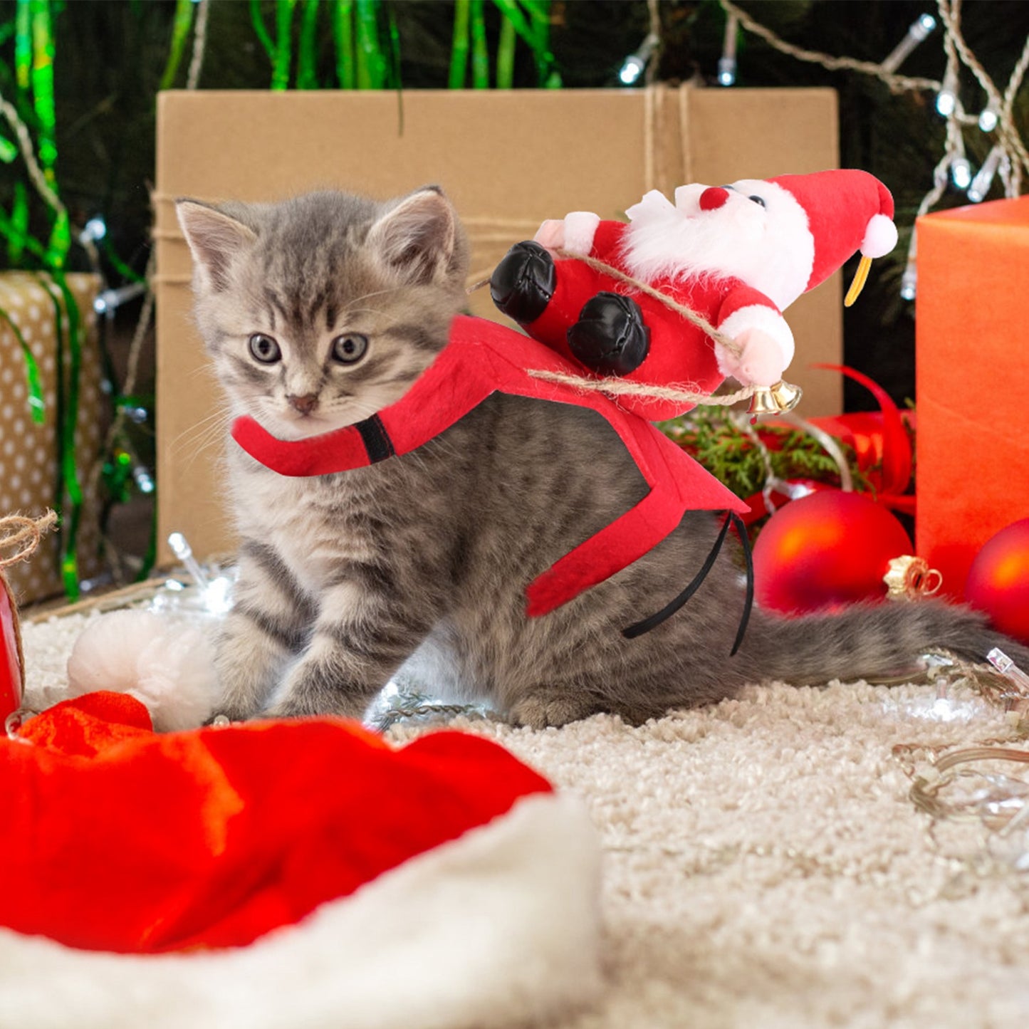 S-M-L-XL Options -- 1Pc Pet Christmas Costumes Red Winter Coat For Dog Riding Santa Claus With Bell Clothes New Year Outfit Cosplay Costumes Party Dress Up For Cats