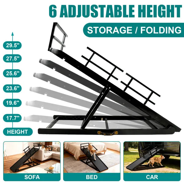 Dog Ramp For Couch Or Bed, Folding Wooden Pet Ramp With Anti-Slip Rubber Mat & 3 Removable Safety Side Rails