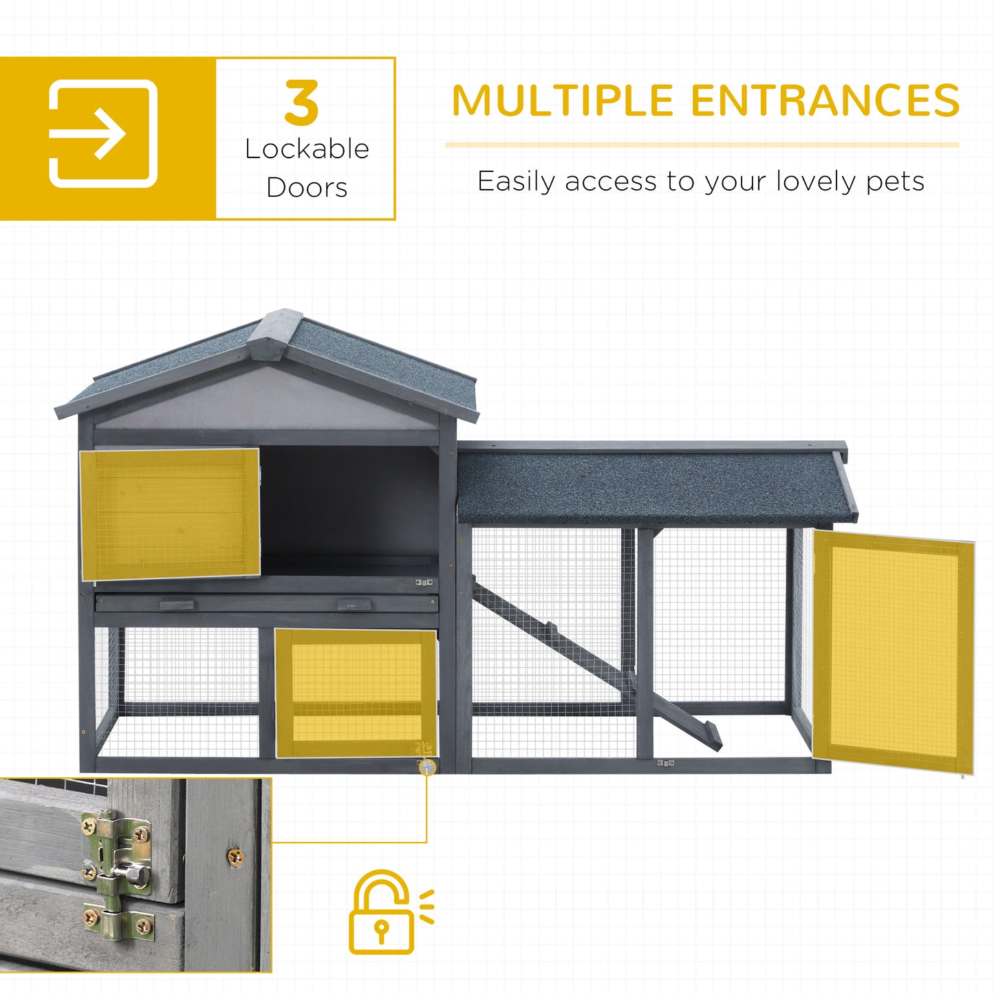 58" Large Rabbit Hutch Outdoor Indoor