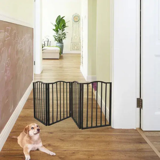 Pet Gate - Dog Gate For Doorways, Stairs Or House - Freestanding, Folding, Brown, Arc Wooden--Self-pick Up Is Not Supported.