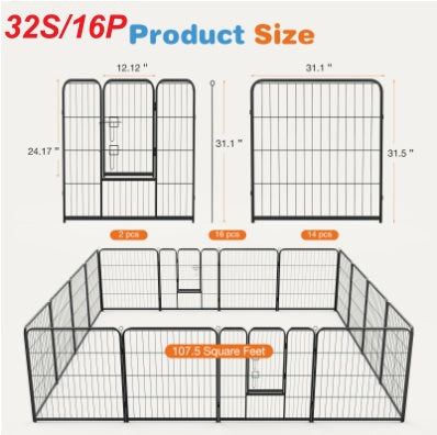 Dog Playpen Indoor Fence Height Metal Exercise Pen With Door Small Puppy-Medium-Large Dogs Animal Pet For Outdoor, Garden, Yard