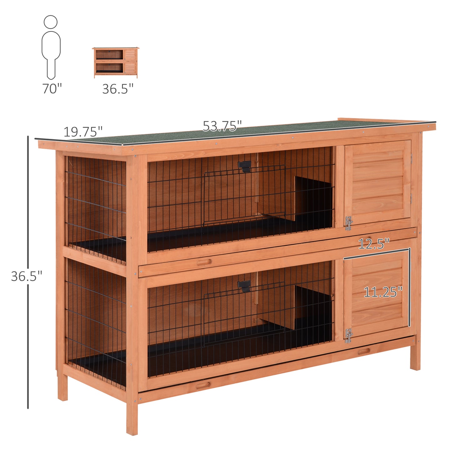 54" 2-Story Large Rabbit Hutch Bunny Cage Pet House Small Animal Habitat with Lockable Doors