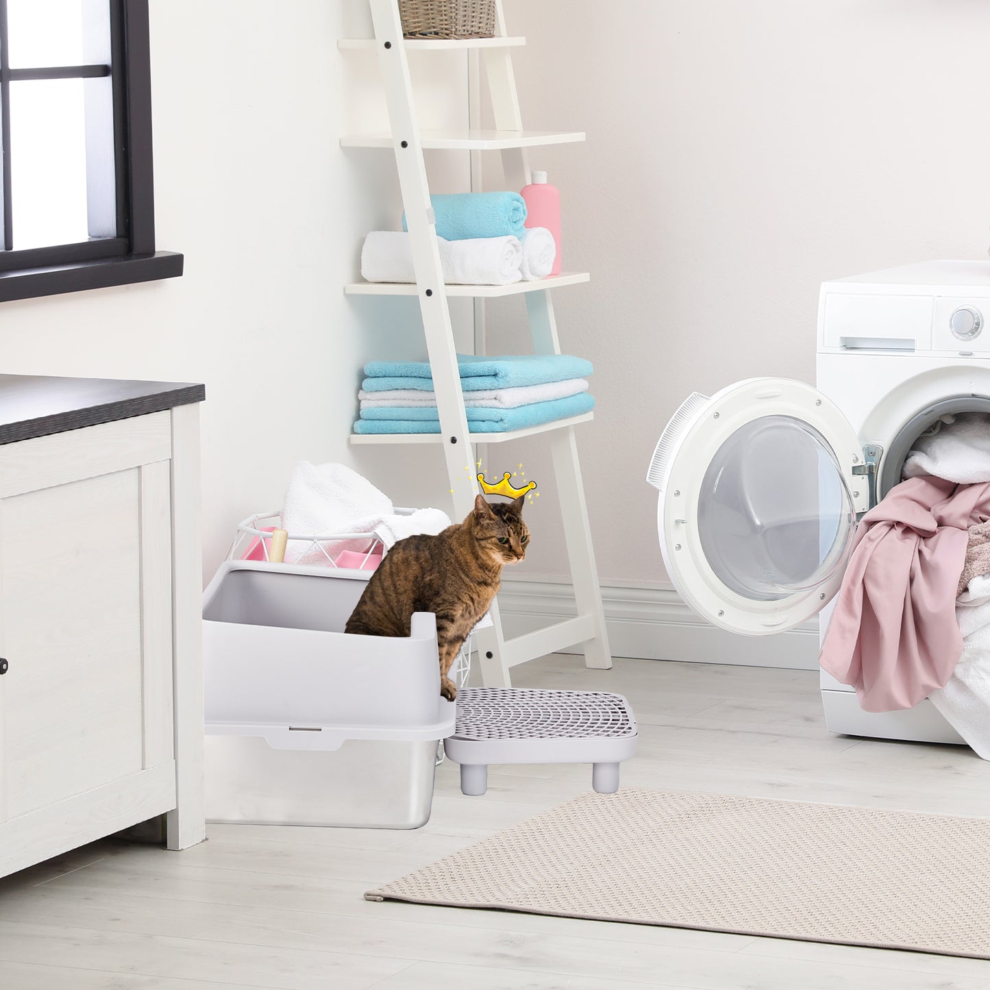 Stainless Steel Cat Litter Box With Lid, Extra Large Litter Pan With High Sides For Big Cats, Kitty Litter Box With Pedal Filter And Scoop, No Odor, Non-Sticky, Anti-Leakage, Easy Cleaning, Gray