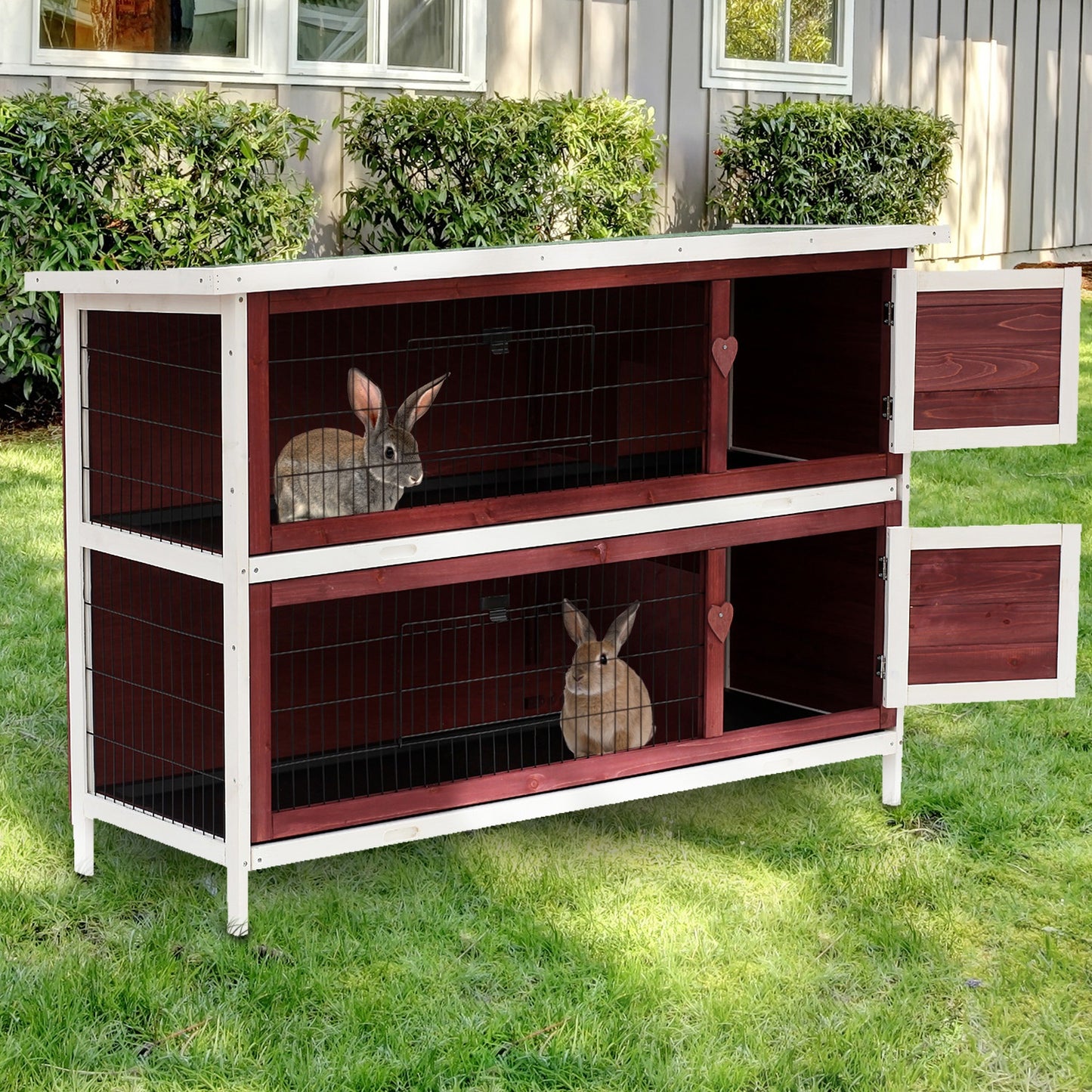 54" 2-Story Large Rabbit Hutch Bunny Cage Pet House Small Animal Habitat with Lockable Doors