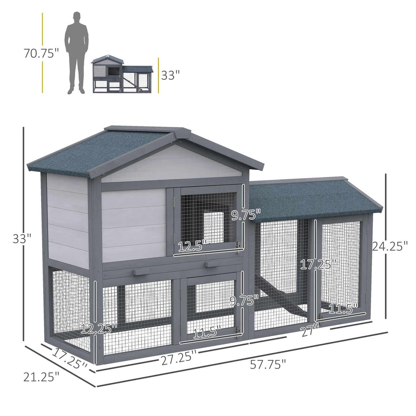 58" Large Rabbit Hutch Outdoor Indoor